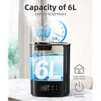 BREEZOME 6L Humidifiers MG07JS for Bedroom Large Room & Essential Oil Diffuser, Ultrasonic Top Fill Cool Mist Humidifiers for Baby, Plants, Nursery Last up to 60 Hours, Smart Humidistat Control, Quiet, Black
