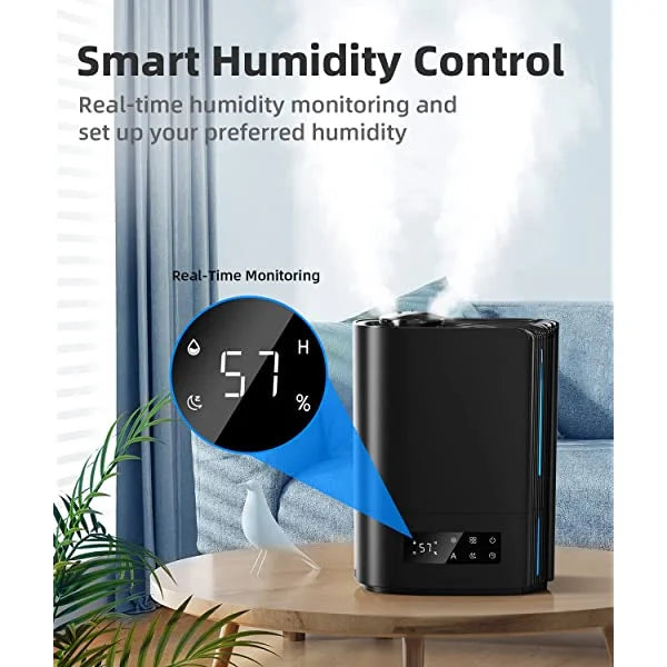 BREEZOME 6L Humidifiers MG07JS for Bedroom Large Room & Essential Oil Diffuser, Ultrasonic Top Fill Cool Mist Humidifiers for Baby, Plants, Nursery Last up to 60 Hours, Smart Humidistat Control, Quiet, Black