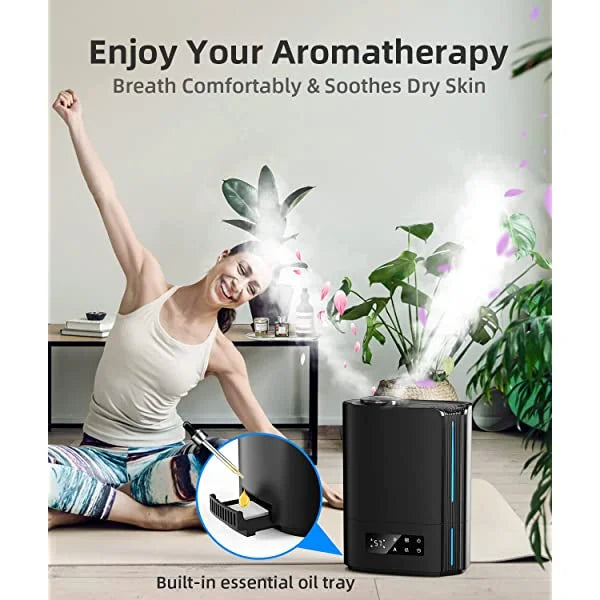 BREEZOME 6L Humidifiers MG07JS for Bedroom Large Room & Essential Oil Diffuser, Ultrasonic Top Fill Cool Mist Humidifiers for Baby, Plants, Nursery Last up to 60 Hours, Smart Humidistat Control, Quiet, Black