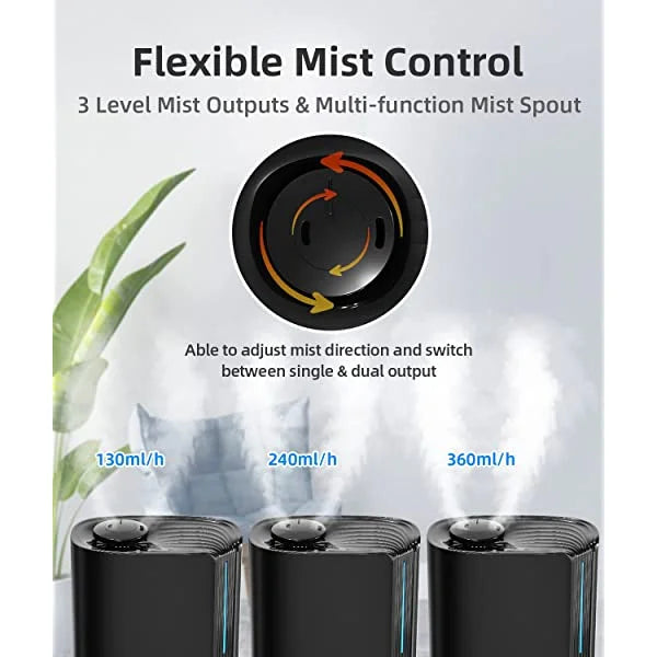 BREEZOME 6L Humidifiers MG07JS for Bedroom Large Room & Essential Oil Diffuser, Ultrasonic Top Fill Cool Mist Humidifiers for Baby, Plants, Nursery Last up to 60 Hours, Smart Humidistat Control, Quiet, Black