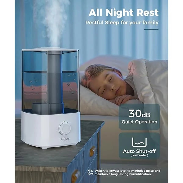 BREEZOME 4L Humidifiers MG03JS for Bedroom, Top Fill Cool Mist Ultrasonic Humidifiers for Baby, Plants, Nursery, Humidifiers for Large Room Last up to 50 Hours