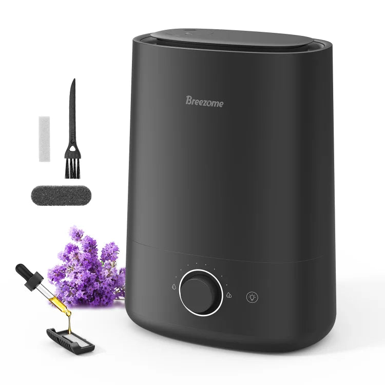 BREEZOME 5L Cool Mist Humidifier for Bedroom, Ultrasonic Top-Fill Humidifier with Essential Oil Diffuser, 360° Nozzle, Auto Shut-Off & 50H Runtime – Quiet Large Room Humidifier for Home, Baby & Plants