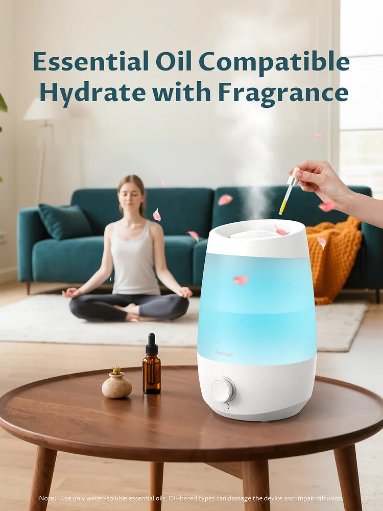 BREEZOME 2.5L Humidifier for Bedroom, 250ml/h Cool Mist, 25-Hour Runtime, Essential Oil Diffuser, Auto Shut-Off & 25dB Ultra-Quiet Operation, Perfect for Nurseries, Indoor Plants & Home