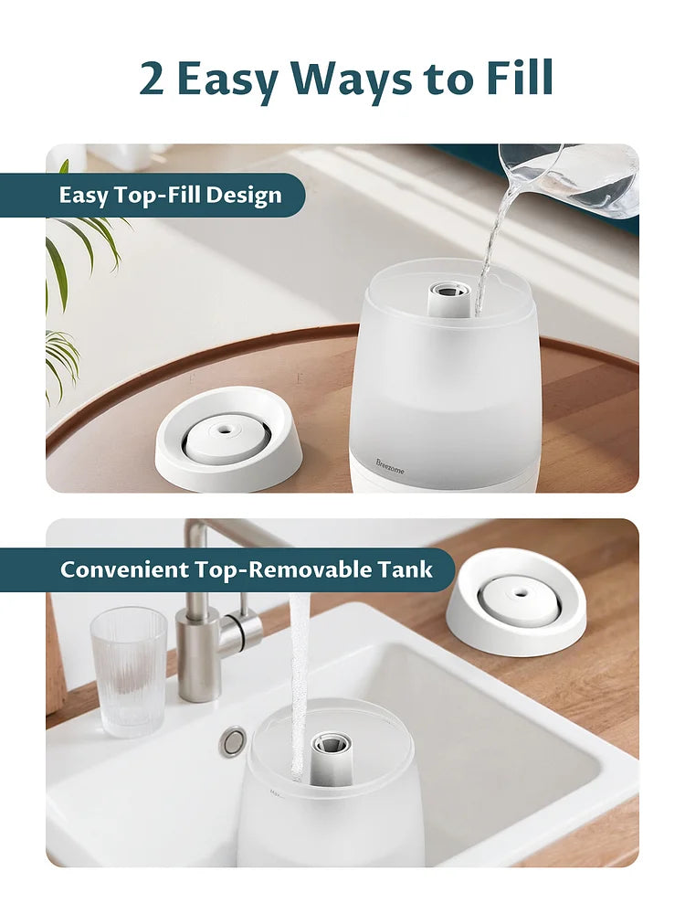 BREEZOME 2.5L Humidifier for Bedroom, 250ml/h Cool Mist, 25-Hour Runtime, Essential Oil Diffuser, Auto Shut-Off & 25dB Ultra-Quiet Operation, Perfect for Nurseries, Indoor Plants & Home