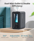BREEZOME 6L Cool Mist Humidifier for Bedroom, Top Fill Ultrasonic Humidifier with Humidistat, Essential Oil Diffuser, Night Light & 60H Runtime, Quiet Large Room Humidifier for Home, Office & Plants