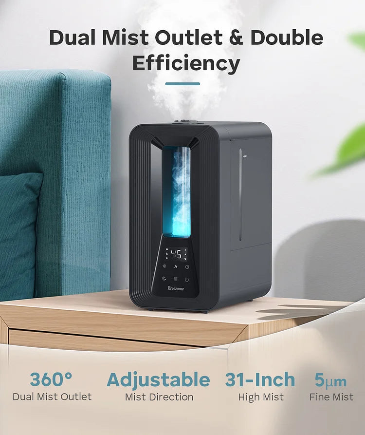BREEZOME 6L Cool Mist Humidifier for Bedroom, Top Fill Ultrasonic Humidifier with Humidistat, Essential Oil Diffuser, Night Light & 60H Runtime, Quiet Large Room Humidifier for Home, Office & Plants