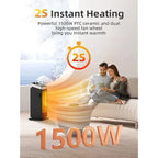 BREEZOME Space Heater, MG18QN 1500W Fast Heating Heater for Indoor Use, Ceramic Electric Heater for Home with Thermostat, 90° Oscillating Portable Heater with Remote Black