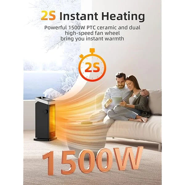 BREEZOME Space Heater, MG18QN 1500W Fast Heating Heater for Indoor Use, Ceramic Electric Heater for Home with Thermostat, 90° Oscillating Portable Heater with Remote Black