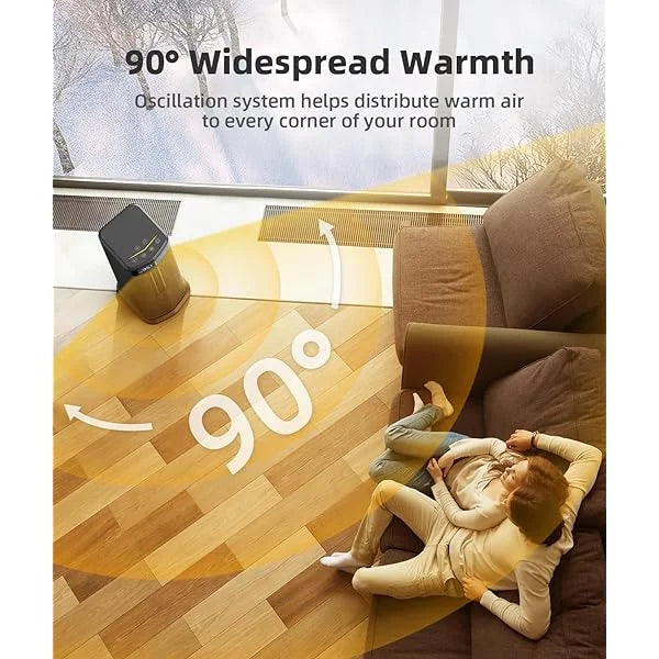 BREEZOME Space Heater MG26QN for Indoor Use, 1500W Fast Heating Electric Heater with Thermostat, 90°Oscillating PTC Ceramic Heater with Remote, 24H Timer Portable Room Heater for Home Office Bedroom Black