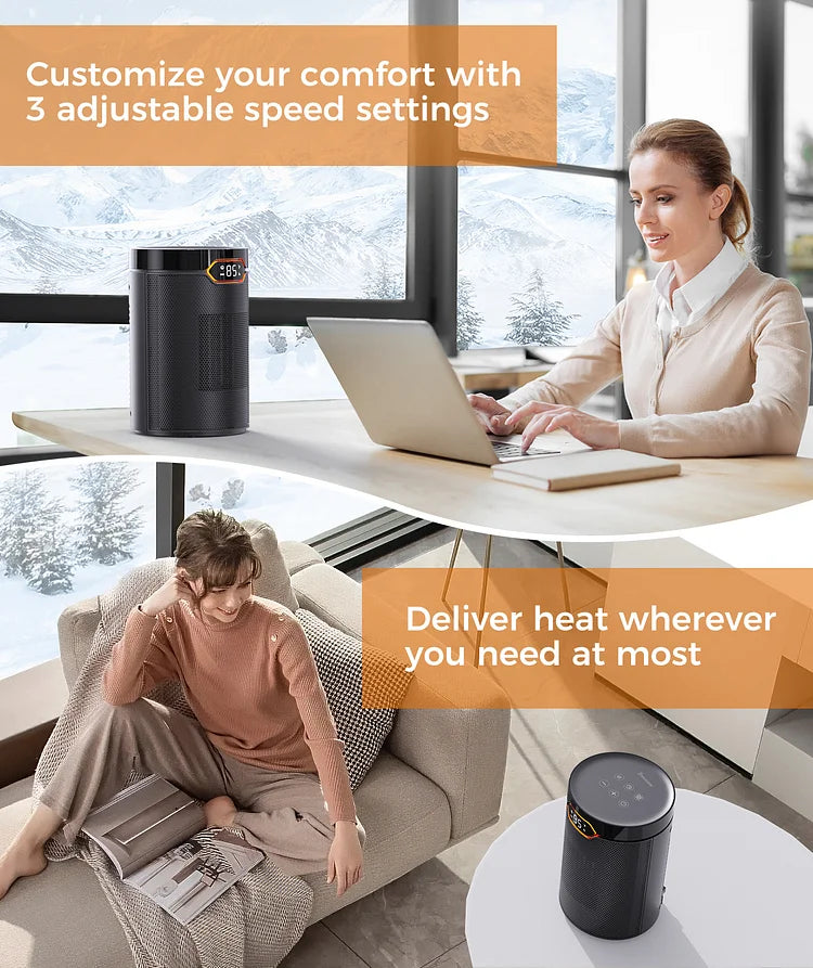 BREEZOME Space Heater, Portable Electric Heaters for Indoor Use with Thermostat & 24H Timer, 1500W PTC Ceramic Quiet Fast Heating Desk Heater, Safety Room Heaters for Home Bedroom Office