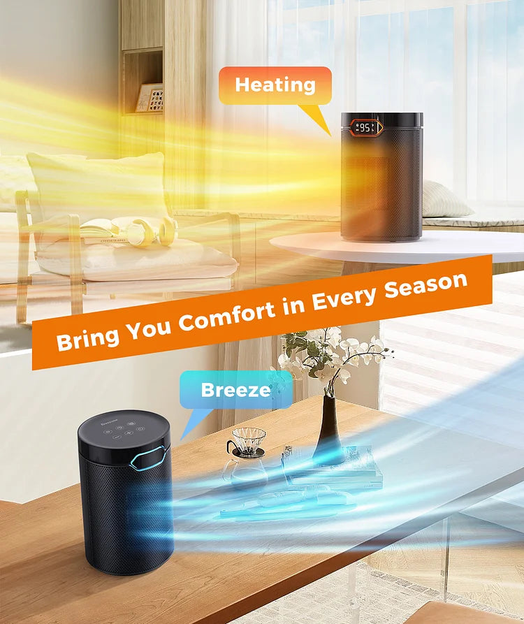 BREEZOME Space Heater, Portable Electric Heaters for Indoor Use with Thermostat & 24H Timer, 1500W PTC Ceramic Quiet Fast Heating Desk Heater, Safety Room Heaters for Home Bedroom Office