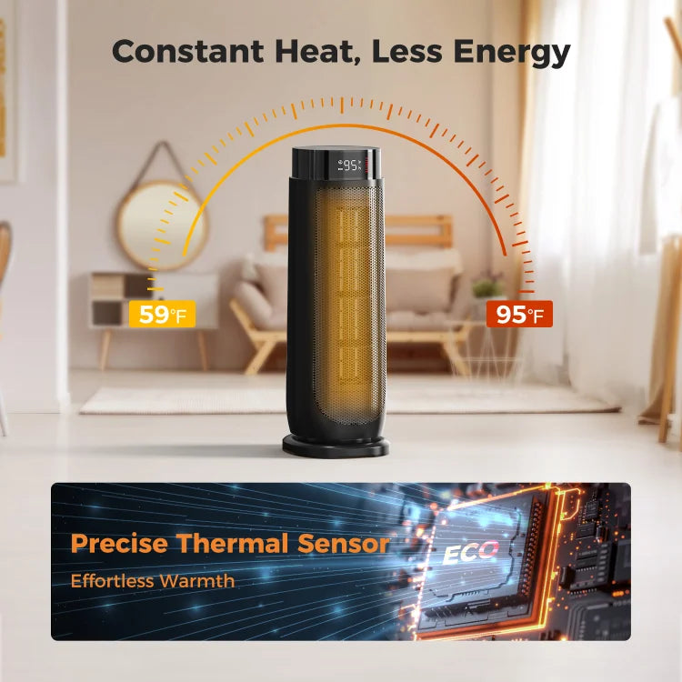BREEZOME Space Heaters for Indoor Use, 1500W Electric Heater with Thermostat, 24H Timer, 90° Oscillating, Quiet Portable PTC Ceramic Heater with Remote, Fast Safety Heat for Home Bedroom