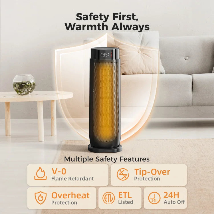 BREEZOME Space Heaters for Indoor Use, 1500W Electric Heater with Thermostat, 24H Timer, 90° Oscillating, Quiet Portable PTC Ceramic Heater with Remote, Fast Safety Heat for Home Bedroom