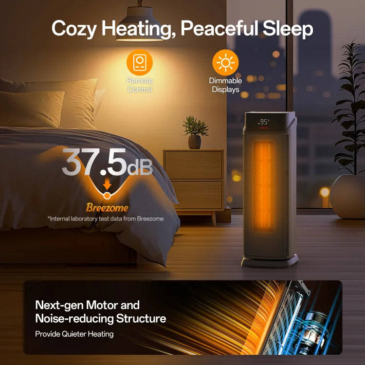 BREEZOME Space Heater Indoor, 1500W PTC Portable Electric Heaters for Home with Thermostat & 90° Oscillating, 24H Timer, Quiet Safety Ceramic Tower Heater with Remote for Bedroom Office