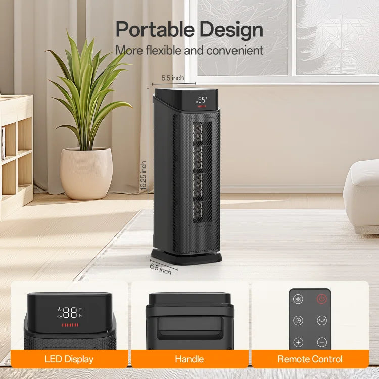 BREEZOME Space Heater Indoor, 1500W PTC Portable Electric Heaters for Home with Thermostat & 90° Oscillating, 24H Timer, Quiet Safety Ceramic Tower Heater with Remote for Bedroom Office